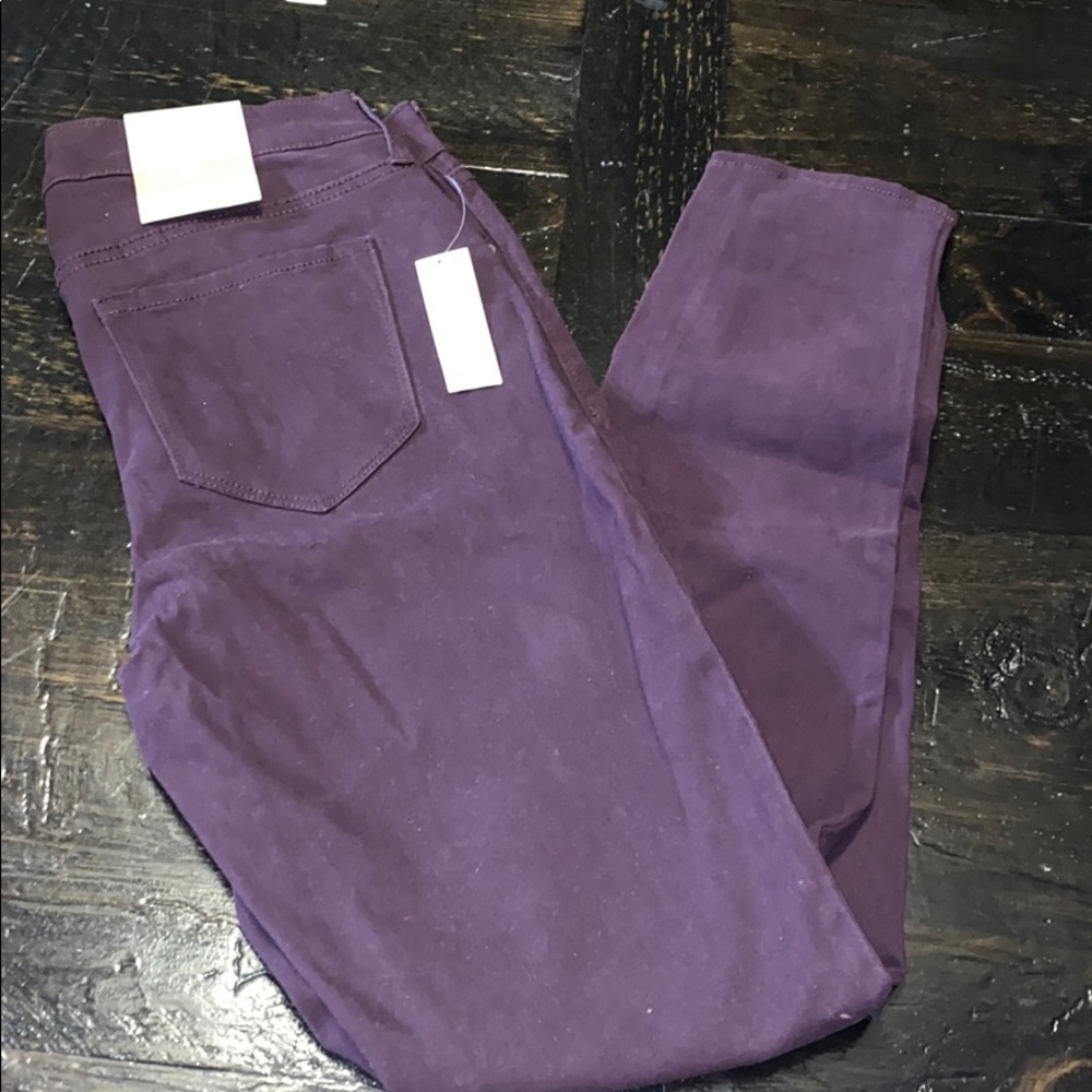 Purple mid rise super skinny pants